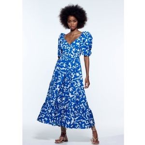 Zara printed poplin dress in blue